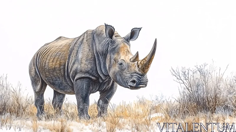 Rhinoceros in Natural Habitat Art AI Image