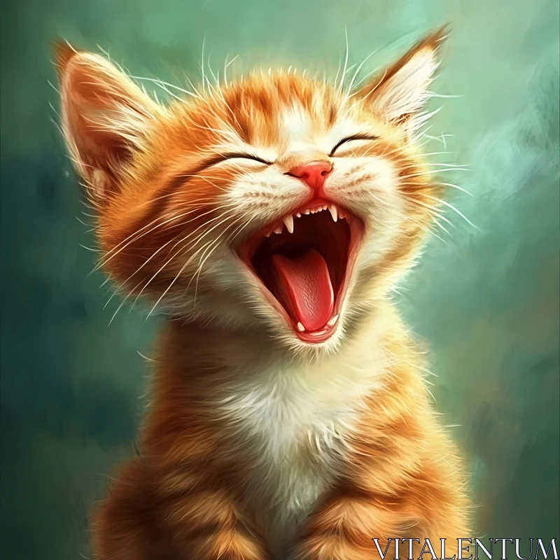 AI ART Cute Orange Kitten with Mouth Open Wide