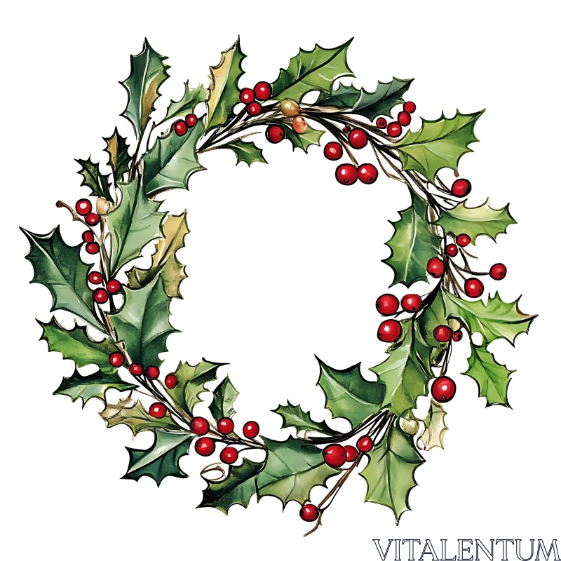 Holiday Holly Wreath Decoration AI Image