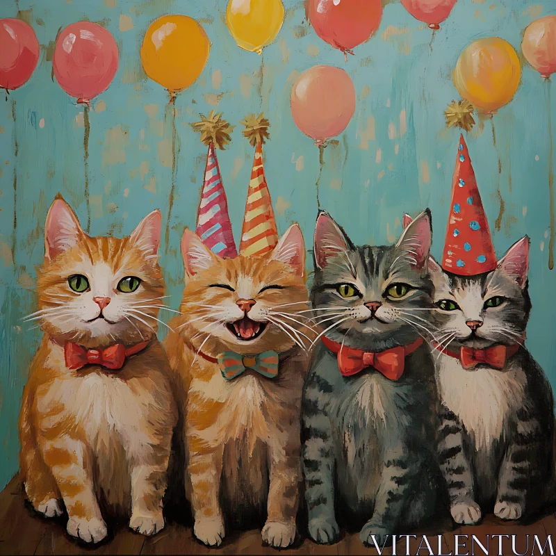 Cats at a Birthday Celebration AI Image