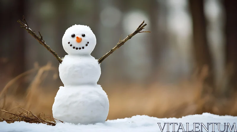 Joyous Snowman Amid Snowy Forest AI Image