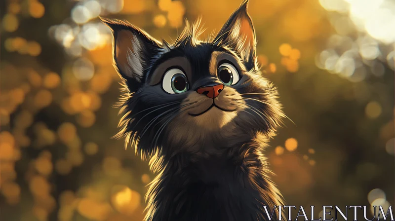 Cute Cat in a Golden Forest AI Image