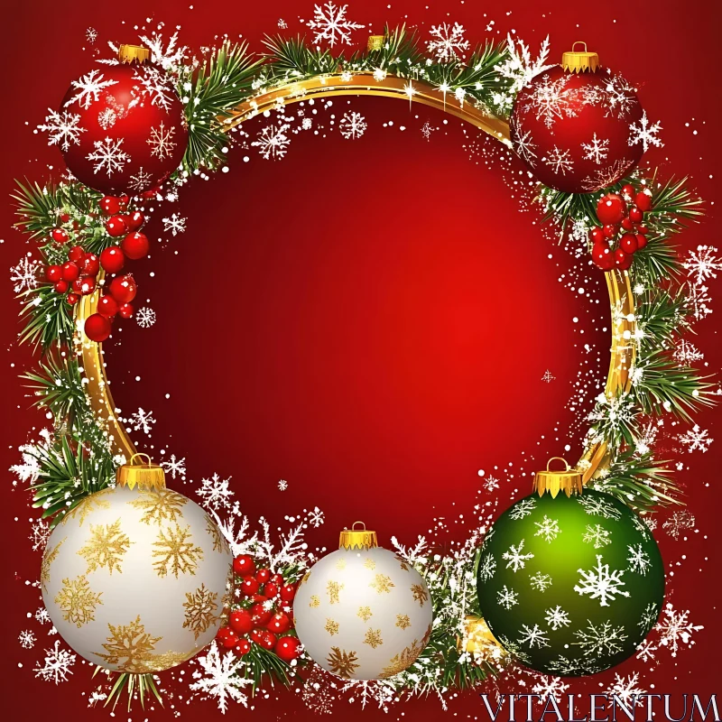 Holiday Wreath with Ornaments and Pine AI Image