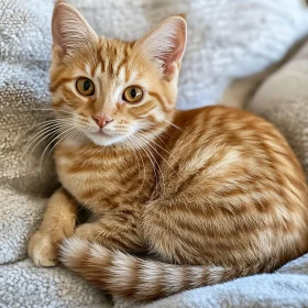 Young Orange Cat Relaxing on Cozy Blanket