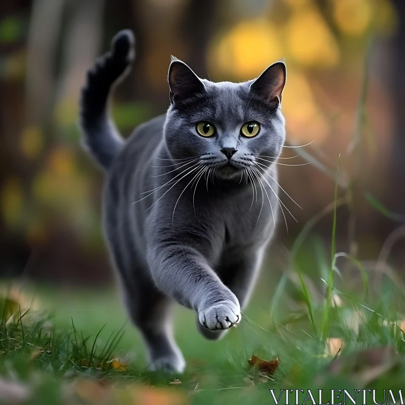 Majestic Gray Cat in Nature AI Image