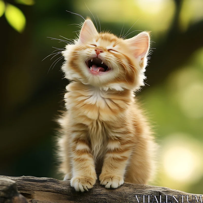 Joyful Orange Kitten on a Log AI Image