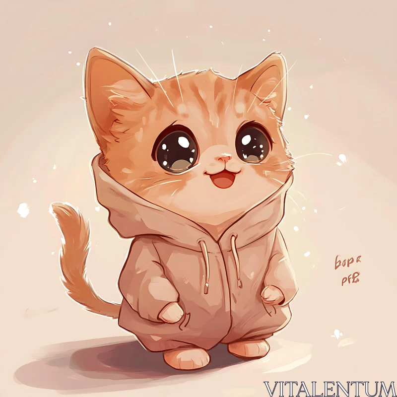 Cute Cartoon Kitten in Oversized Hoodie AI Image