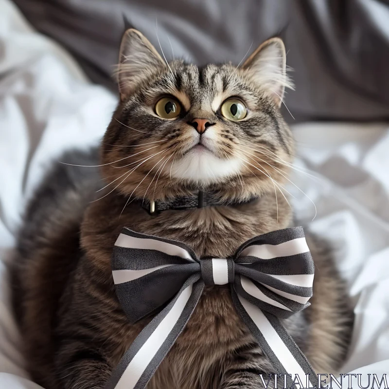 Charming Feline Portrait with Stylish Bow Tie AI Image