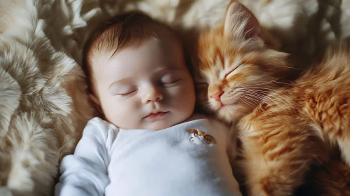 Adorable Baby and Cat Cuddling