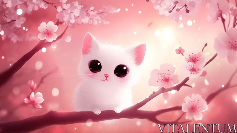 Cute Kitten Surrounded by Blossoms AI Image