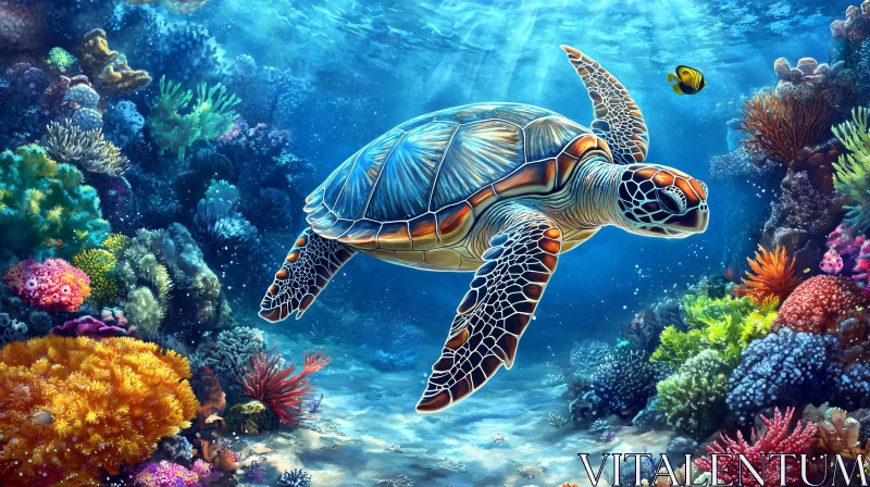 AI ART Graceful Sea Turtle Swimming in a Vibrant Coral Reef