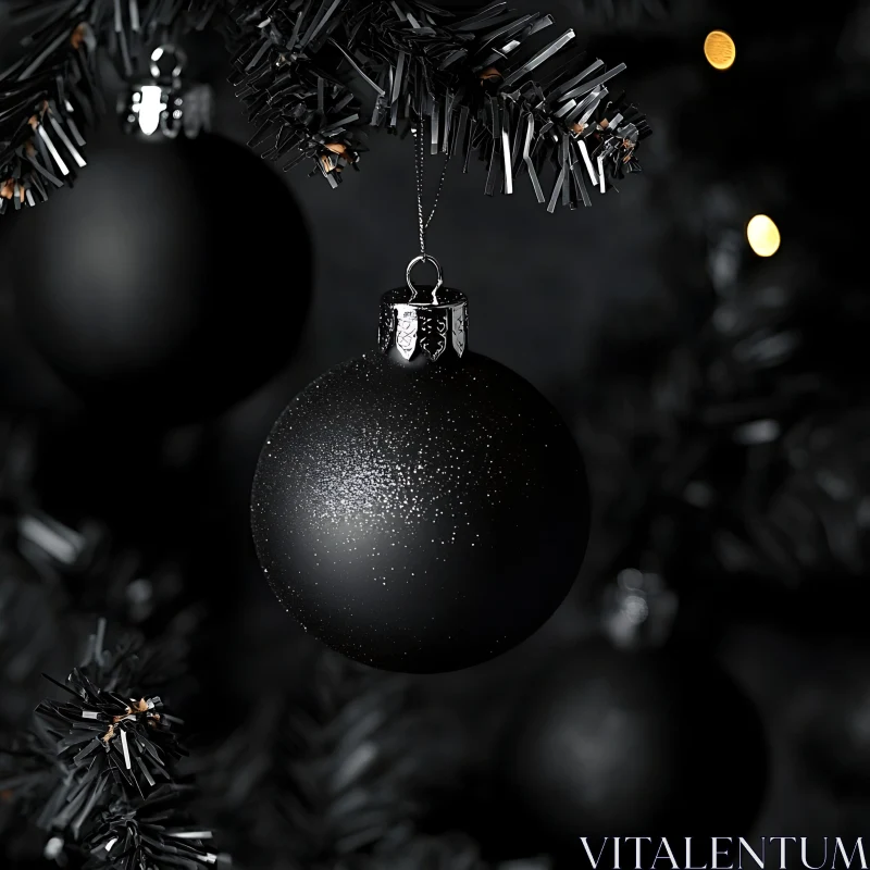 Matte Black Holiday Ornament on Elegant Tree AI Image