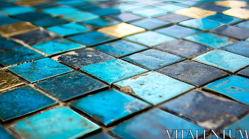 Blue and Green Mosaic Tile Floor | Abstract Photography AI Image