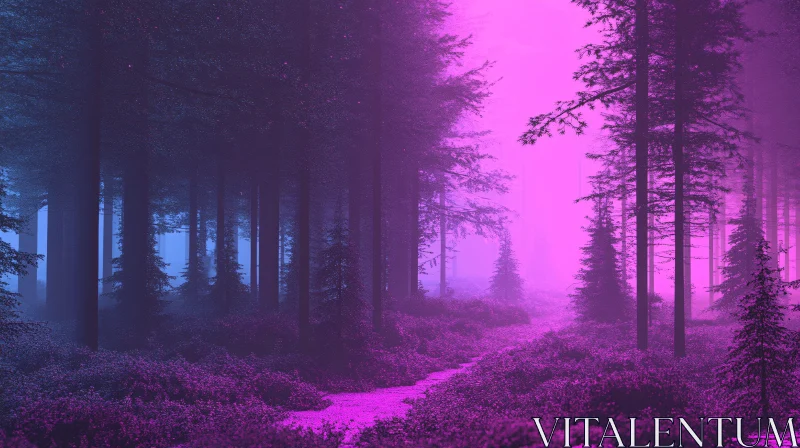 AI ART Mystical Magenta Forest with Mist and Pathway