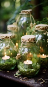 Captivating Artwork: Greenery and Candles in Glass Jars