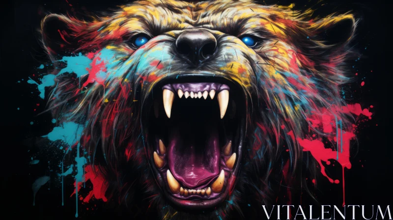 Colorful and Aggressive Digital Illustration of Bear AI Image