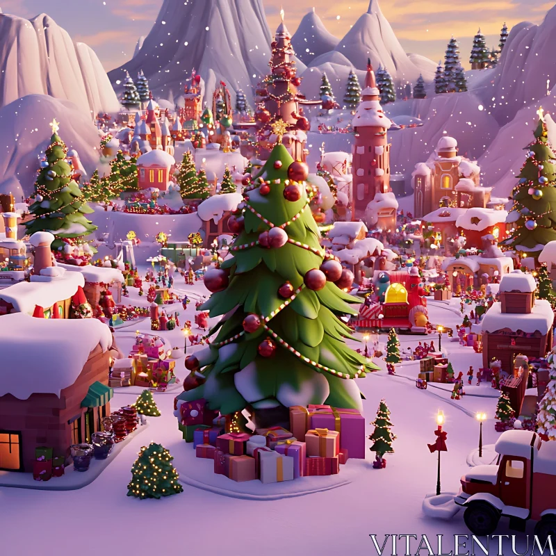 Holiday Wonderland in a Snowy Mountain Village AI Image