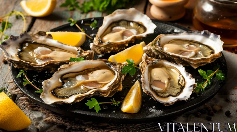 Delicious Fresh Oysters on a Rustic Wooden Table AI Image