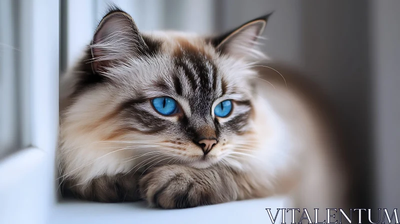 Serene Feline with Piercing Blue Eyes AI Image