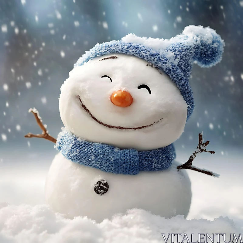 Festive Snowman Amidst Snowfall AI Image