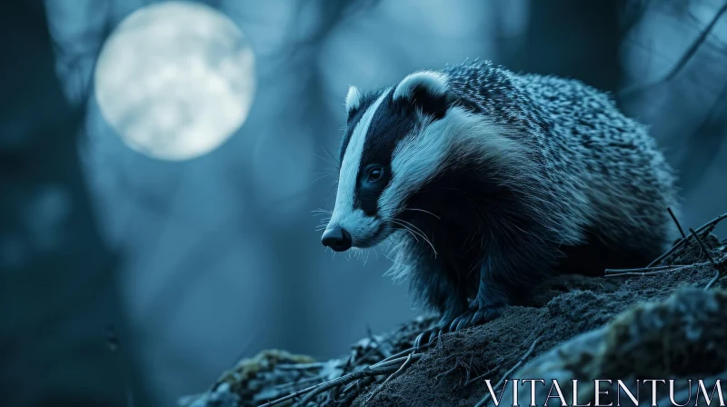 Enigmatic Forest Portrait: Captivating Badger in Moonlight AI Image