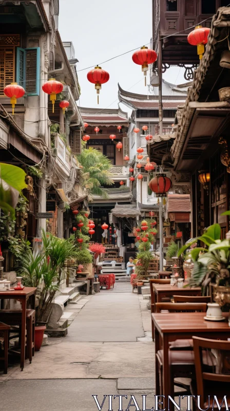 Exotic Atmosphere: Traditional Chinese Street with Lanterns AI Image
