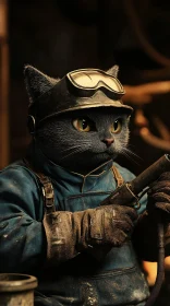 Cat Industrial Worker with Helmet and Goggles