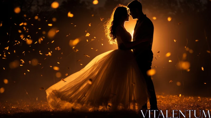 Romantic Evening Silhouette of a Couple in Amber and Gold AI Image