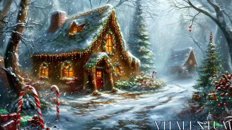 Winter Wonderland: Captivating Gingerbread House in Snowy Forest AI Image