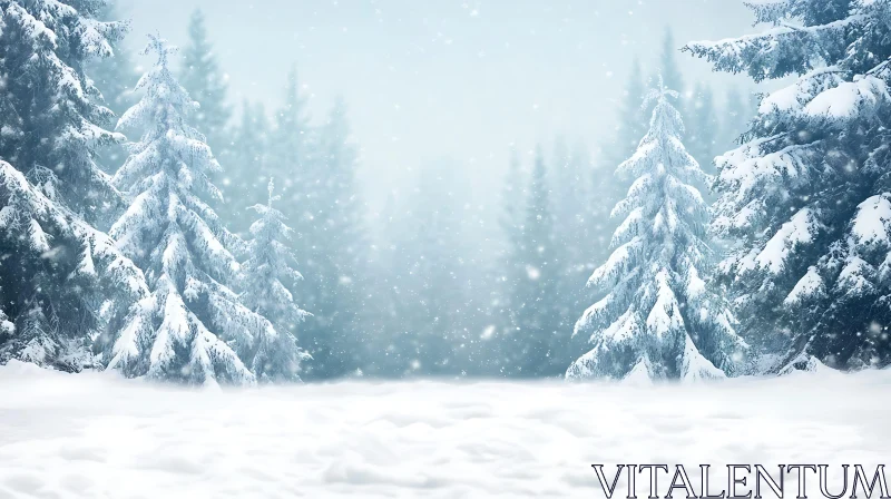 AI ART Tranquil Snowy Forest Scenery with Snowfall