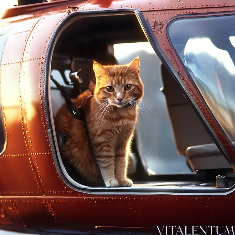 Adventurous Cat in Helicopter AI Image