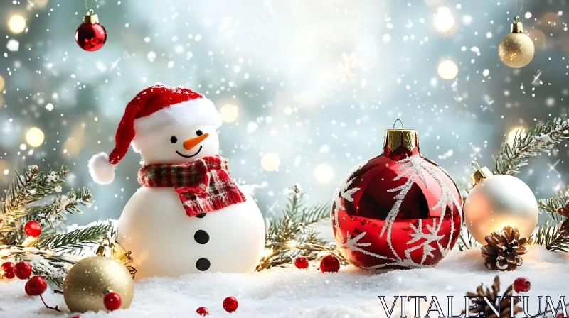 Cheerful Snowman with Ornament Decorations AI Image