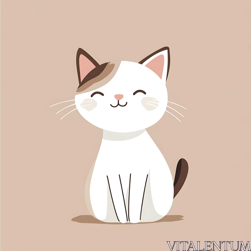 Cheerful White Cat with Brown Spots Art AI Image