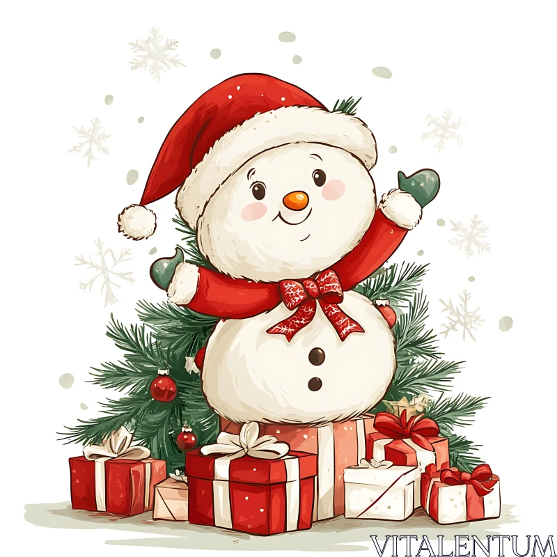 Festive Snowman in Holiday Cheer AI Image