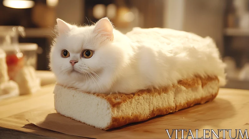 AI ART Fluffy Cat on a Loaf of Bread