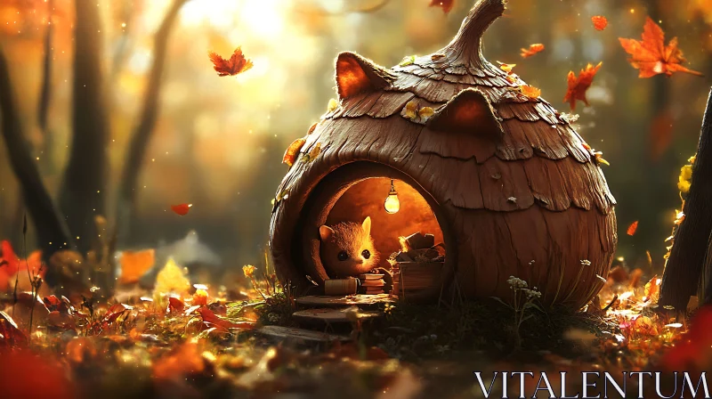 Autumn Forest Fantasy with Small Creature AI Image