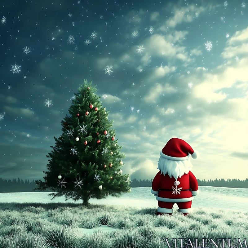 Festive Night: Santa Claus and Decorated Christmas Tree AI Image