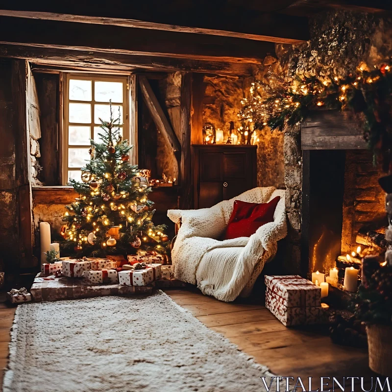 Festive Holiday Living Room with Decorations AI Image