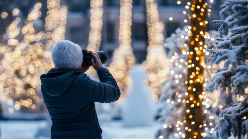 Winter Photography Amidst Twinkling Lights