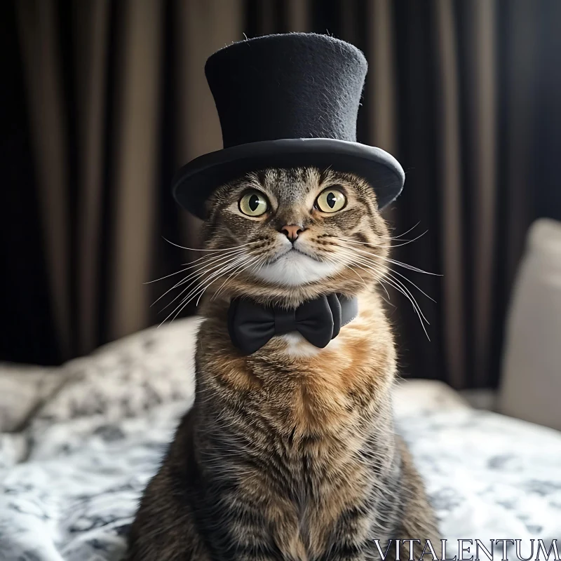 Elegant Tabby Cat in Formal Attire AI Image