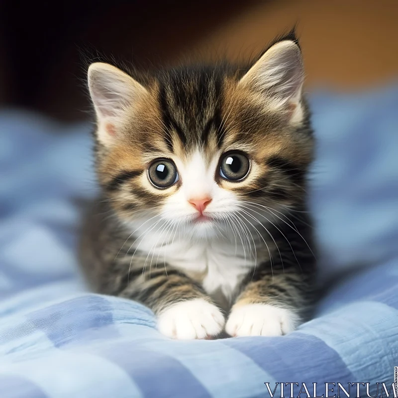 Innocent Kitten Resting on a Soft Blue Blanket AI Image