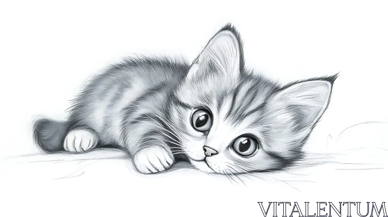 Expressive Pencil Art of a Cute Kitten AI Image