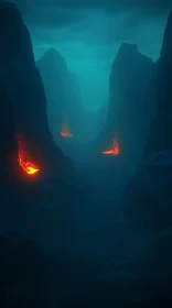 Eerie Canyon with Fiery Glow