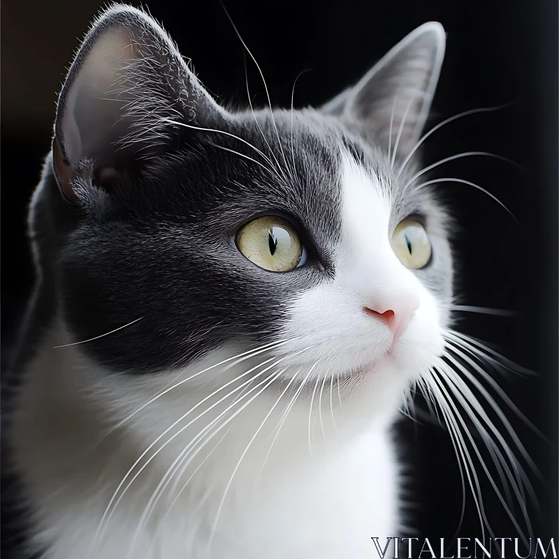 Detailed Cat Portrait with Green Eyes and Prominent Whiskers AI Image