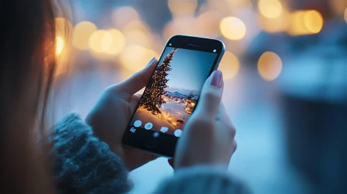 Winter Holiday Scene with Christmas Lights