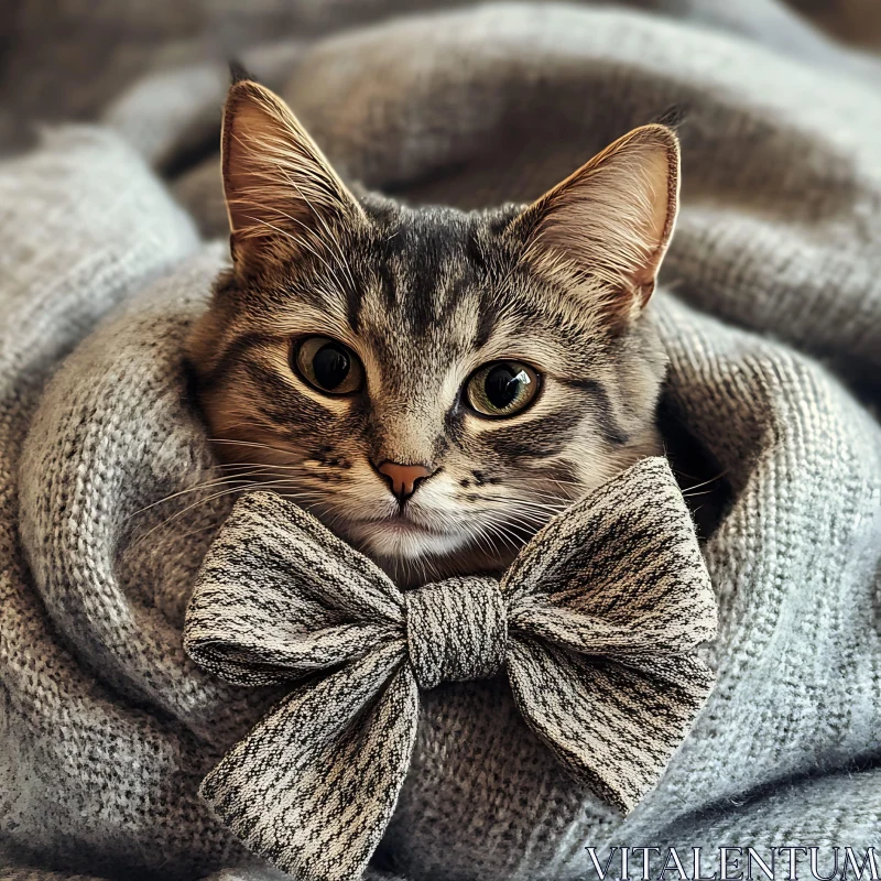 Charming Cat with Sweater and Bow AI Image