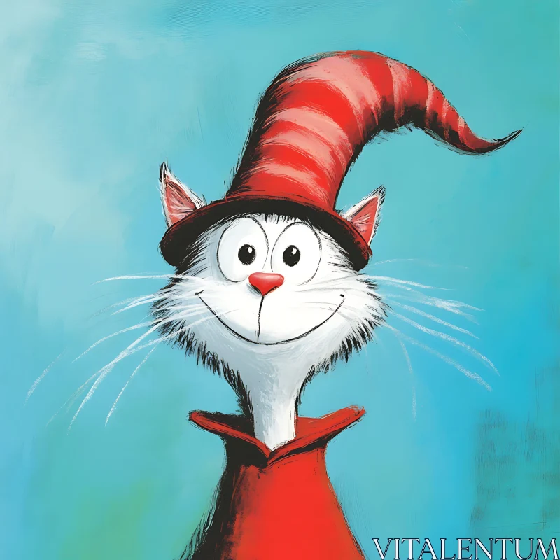 Playful Cartoon Cat in Red Hat AI Image