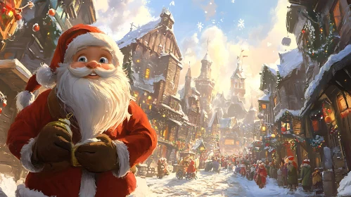 Snowy Christmas Town with Santa