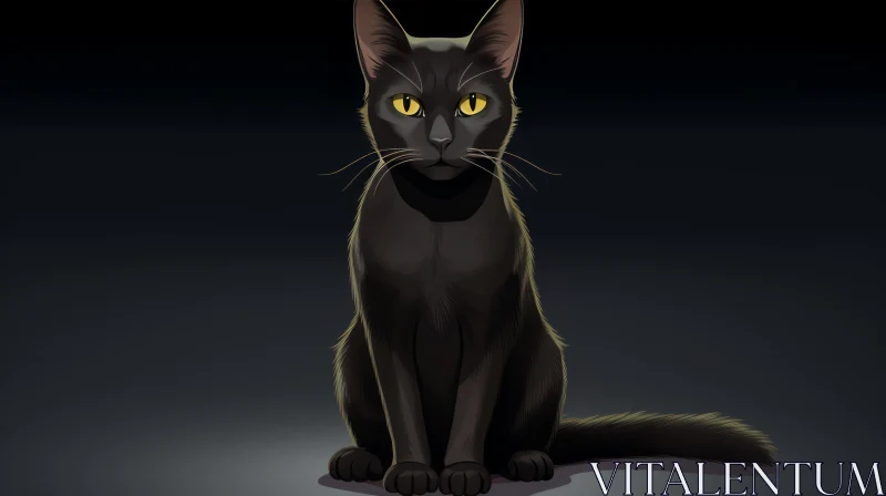 Black Cat Digital Painting with Yellow Eyes AI Image