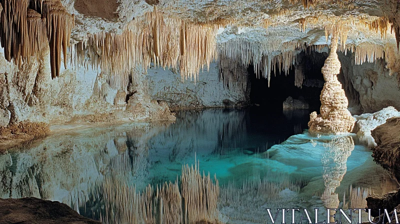 Underground Cave with Reflective Waters and Stalactites AI Image